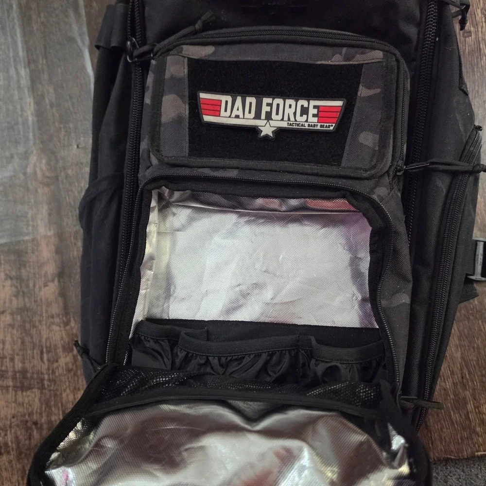 TACTICAL BABY GEAR Diaper Bag Backpack Mens Black Camo Dad Force Patch Daddy